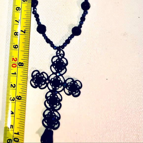 Black Stone Cross Necklace - Picture 5 of 10
